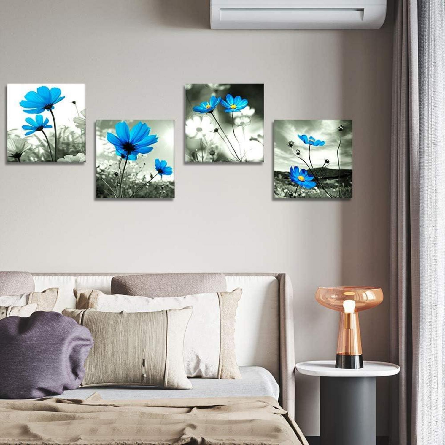 Artscope Blaue Blumen Leinwandbild Set 30x30 cm 4-teilig
