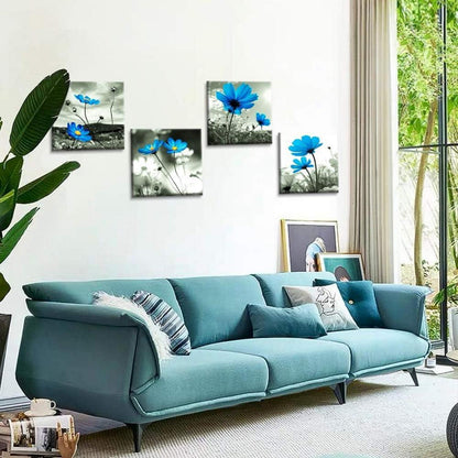 Artscope Blaue Blumen Leinwandbild Set 30x30 cm 4-teilig