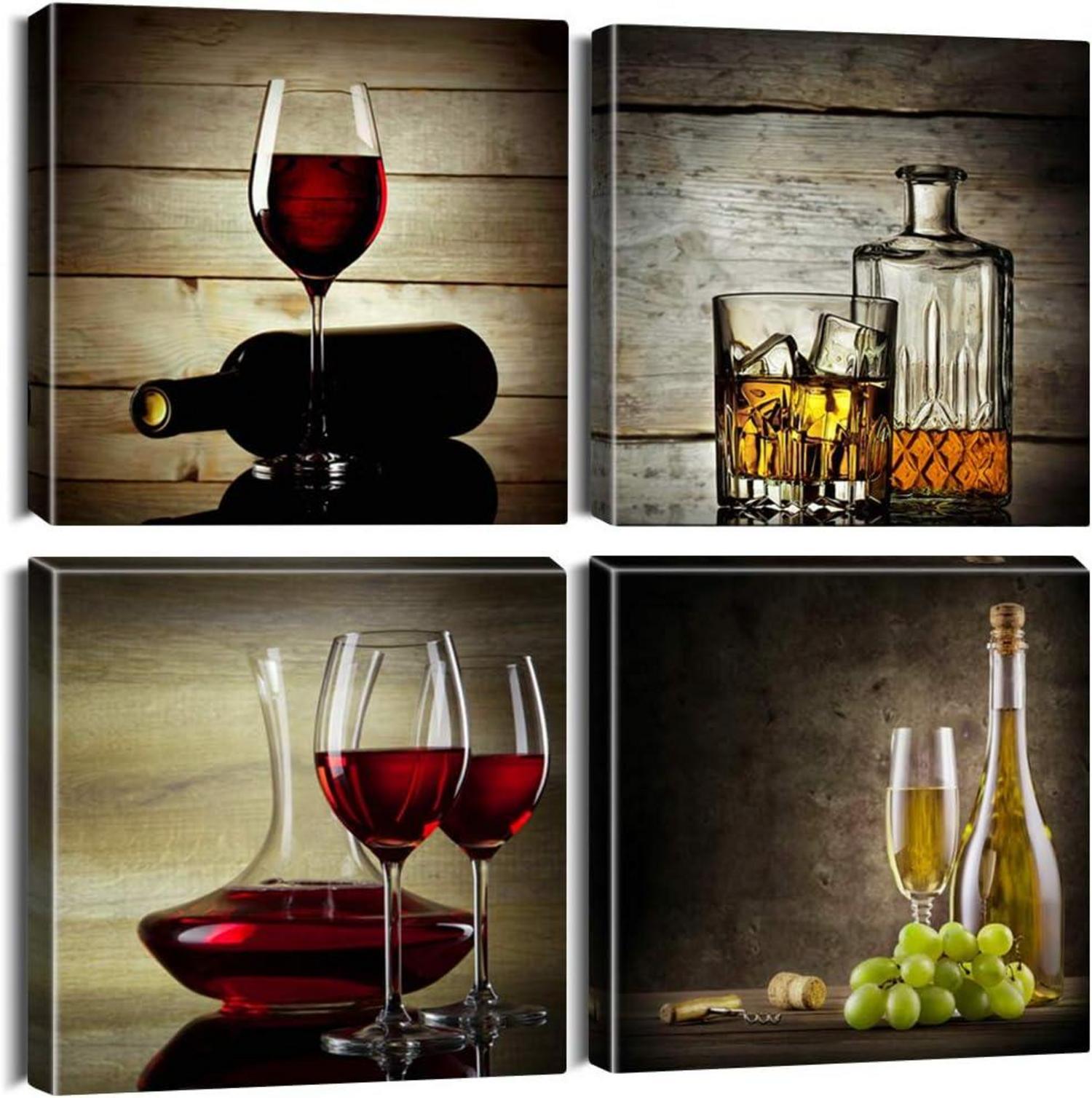 Elegantes Weinglas Leinwandbilder 4-teilig 30x30 cm Modernes Wandbild