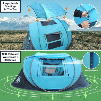 Pop Up Zelt 4 Personen mit Dachfenster & Strandmuschel, Wasserdicht