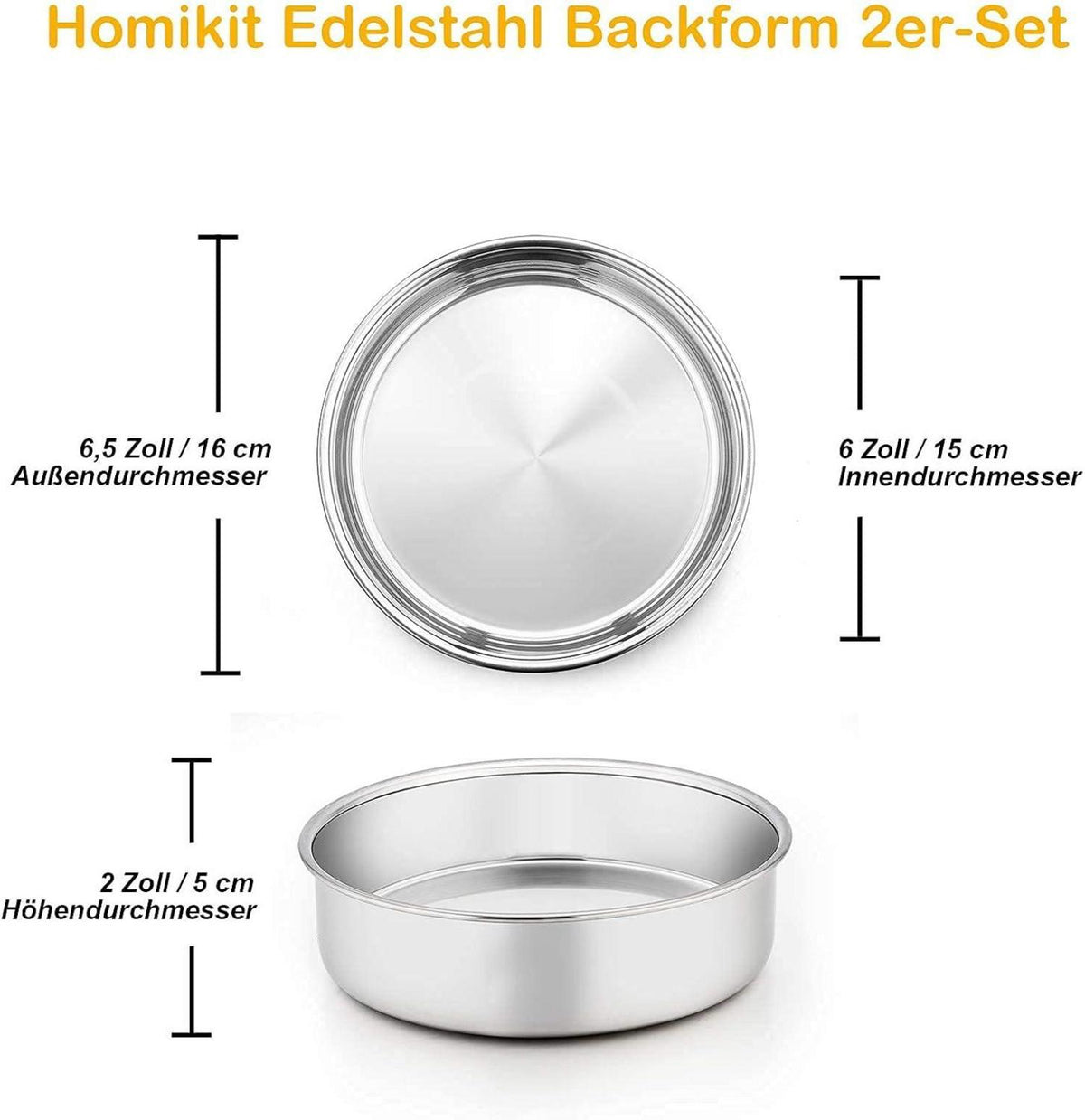 Homikit Edelstahl Backform 16cm 2er Set spülmaschinenfest