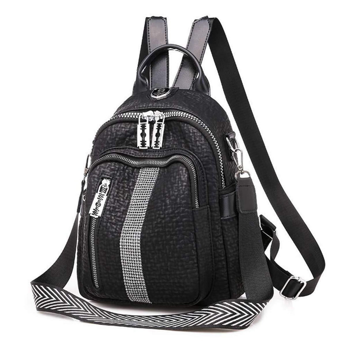 Damen Rucksack Elegant Cityrucksack Schulrucksack Schwarz in Lederoptik