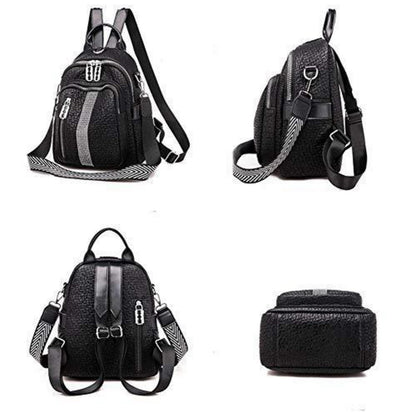 Damen Rucksack Elegant Cityrucksack Schulrucksack Schwarz in Lederoptik