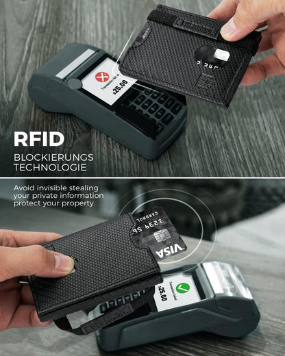 Mini Geldbörse RFID-Schutz Portmonee Herren Kartenetui Carbon