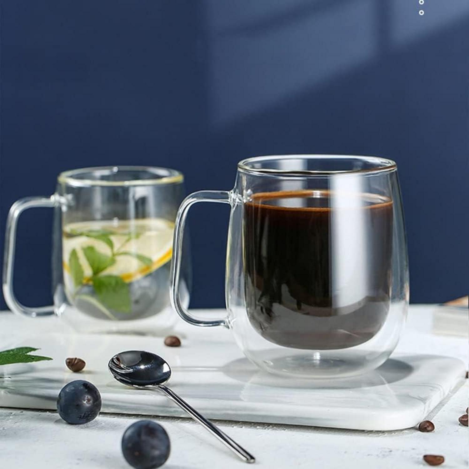 Doppelwandige Gläser Kaffeetasse Teetasse 350ml Isolierbecher Henkel Cappuccino-Tasse