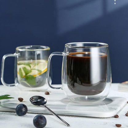 Doppelwandige Gläser Kaffeetasse Teetasse 350ml Isolierbecher Henkel Cappuccino-Tasse