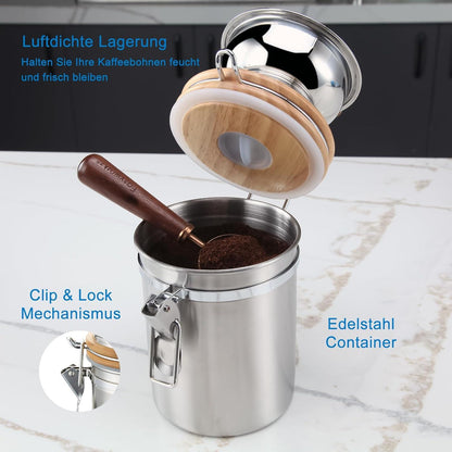 Manuelle Kaffeemühle mit einstellbarer Feinheit - Edelstahl & Holz Design