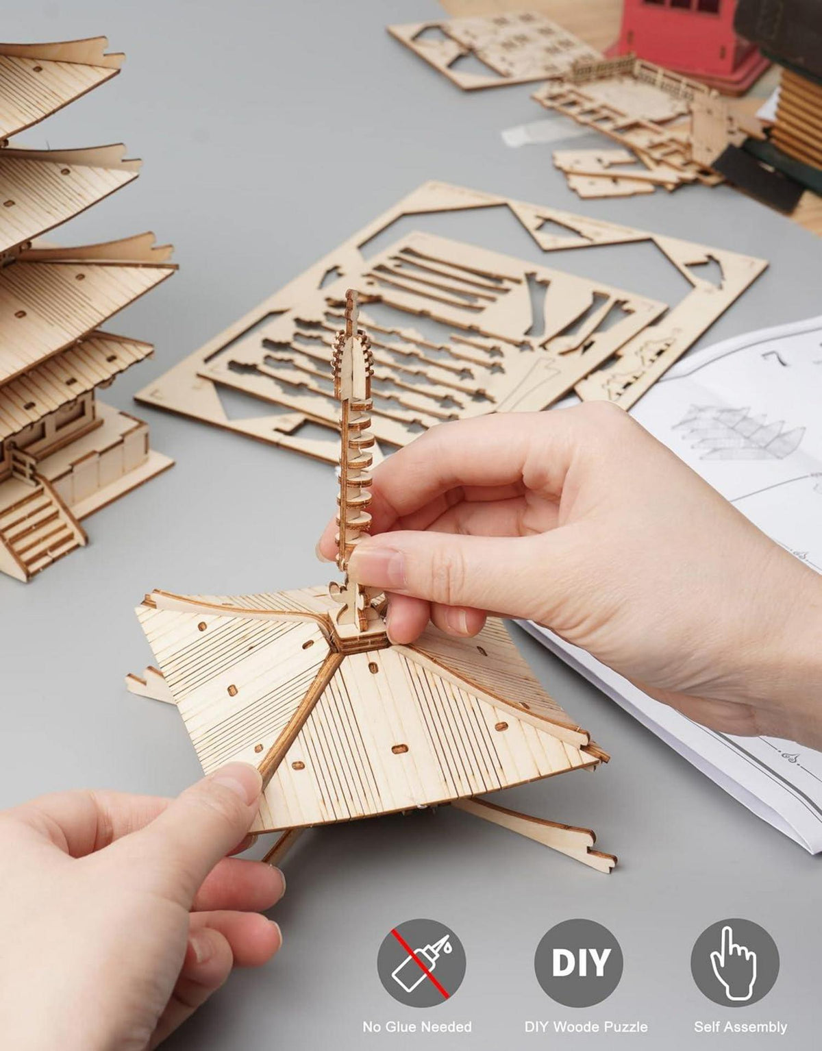 Rolife 3D Puzzle Fünfstöckige Pagode Holzmodell DIY Kit