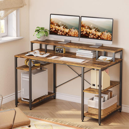 Großer Gaming Schreibtisch mit Monitor Ablage und 4
