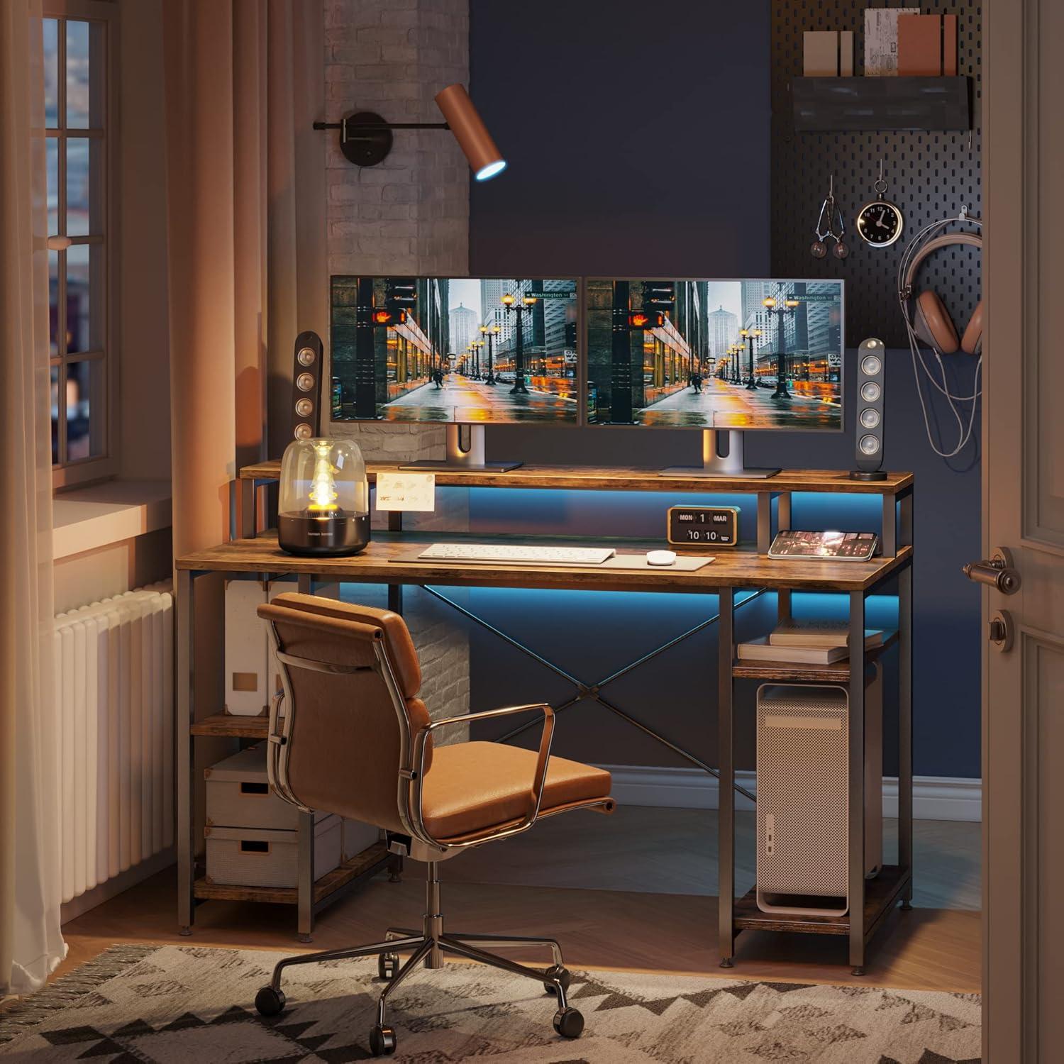 Großer Gaming Schreibtisch mit Monitor Ablage und 4