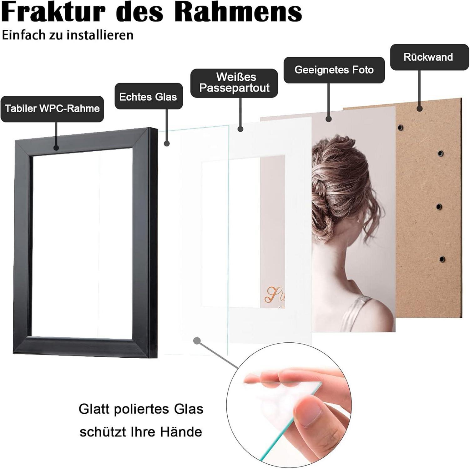 Egofine Bilderrahmen A4 Schwarz 4er-Set mit echtem Glas