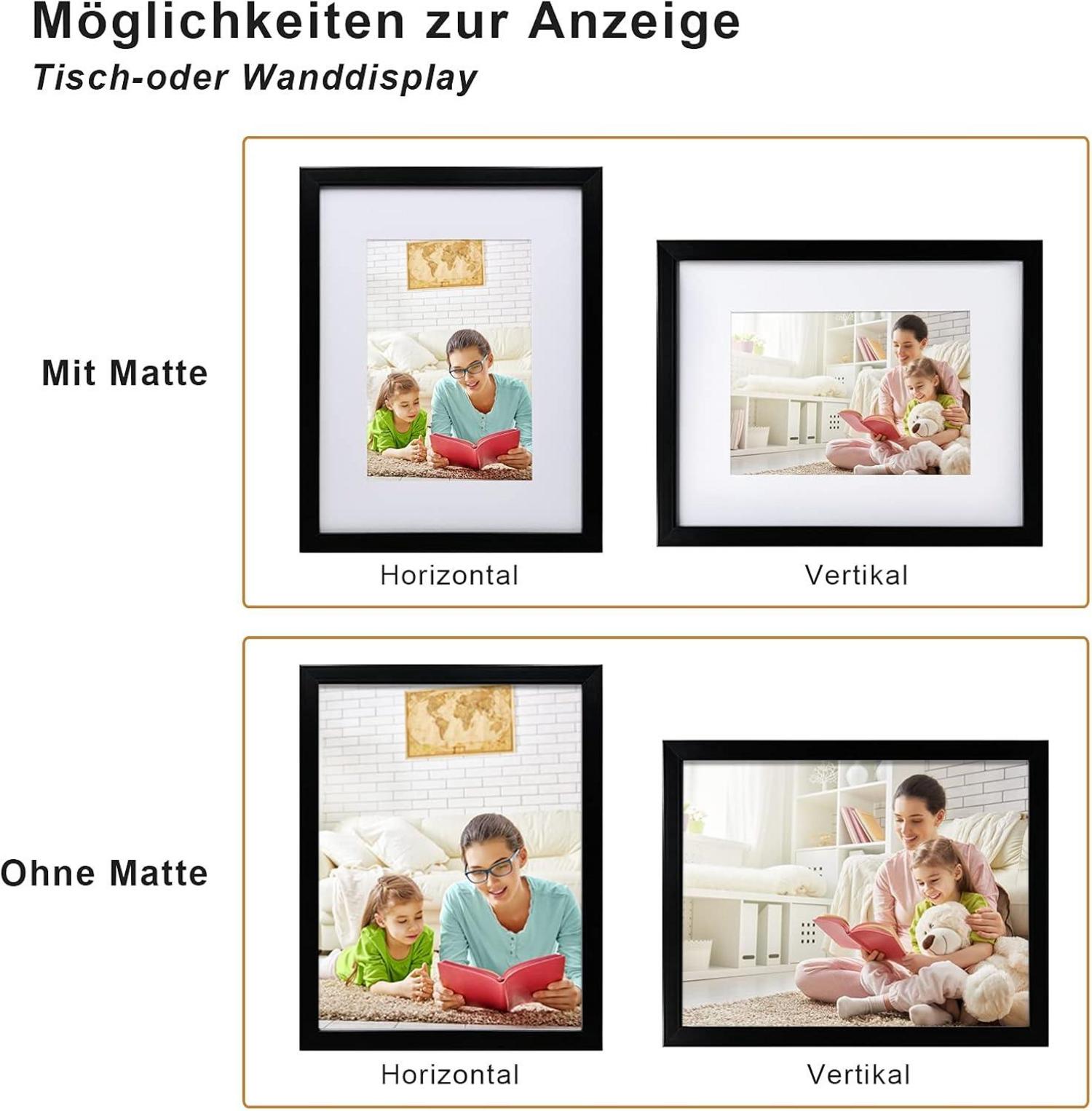Bilderrahmen 4er Set A4 Schwarz Holz-Verbund mit echtem Glas