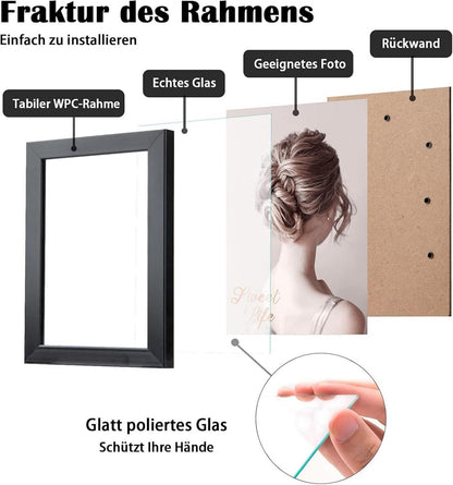 Bilderrahmen 10x15 Schwarz 4er-Set Holz-Verbund Echtglas