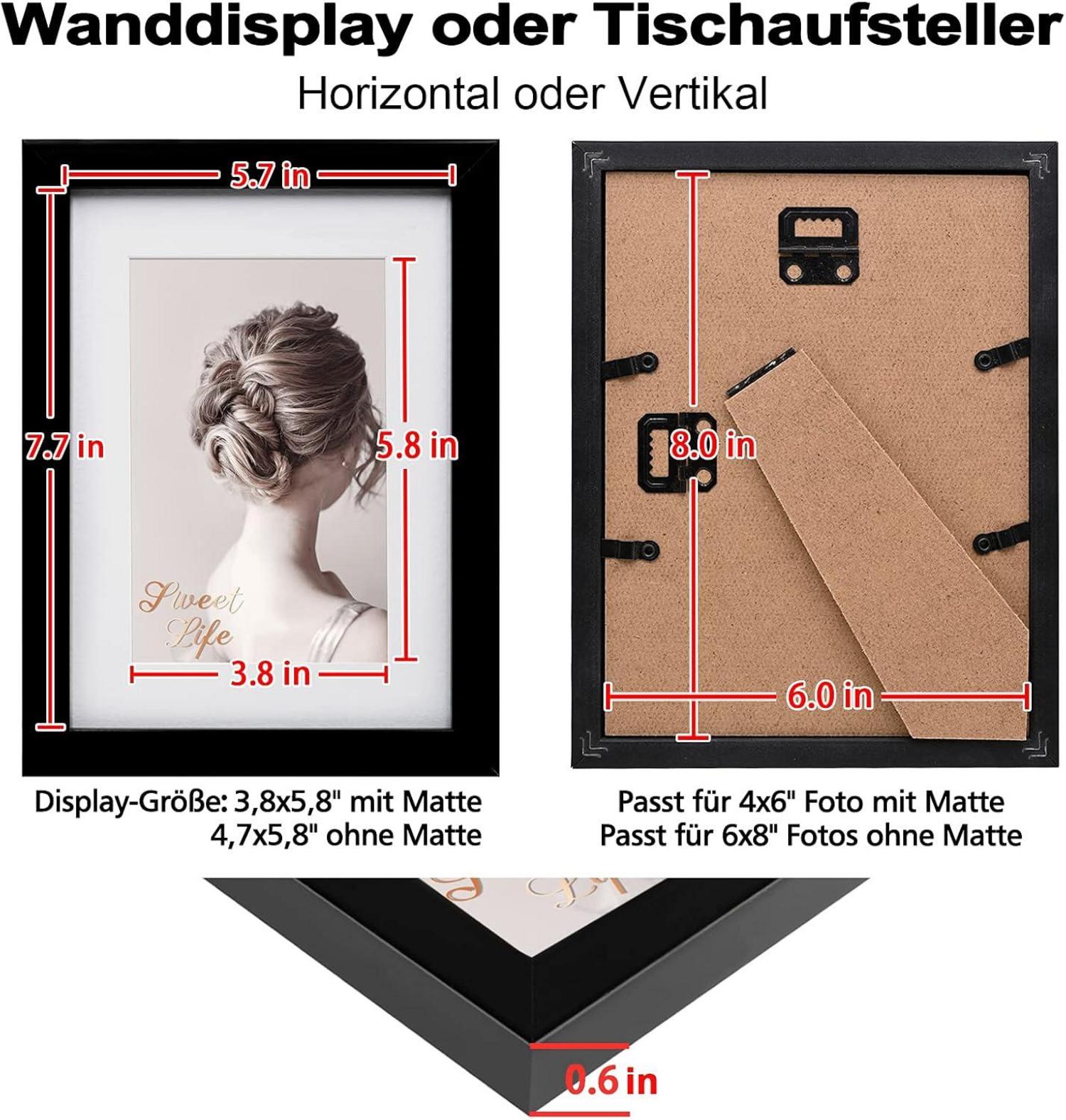 Egofine Bilderrahmen 15x20cm Holzrahmen Acrylglas Schwarz 4er-Set