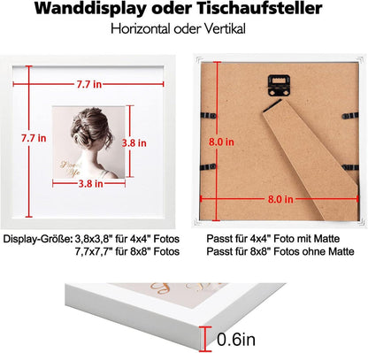 Egofine Bilderrahmen 20x20cm Weiß 4er-Set mit echtem Glas