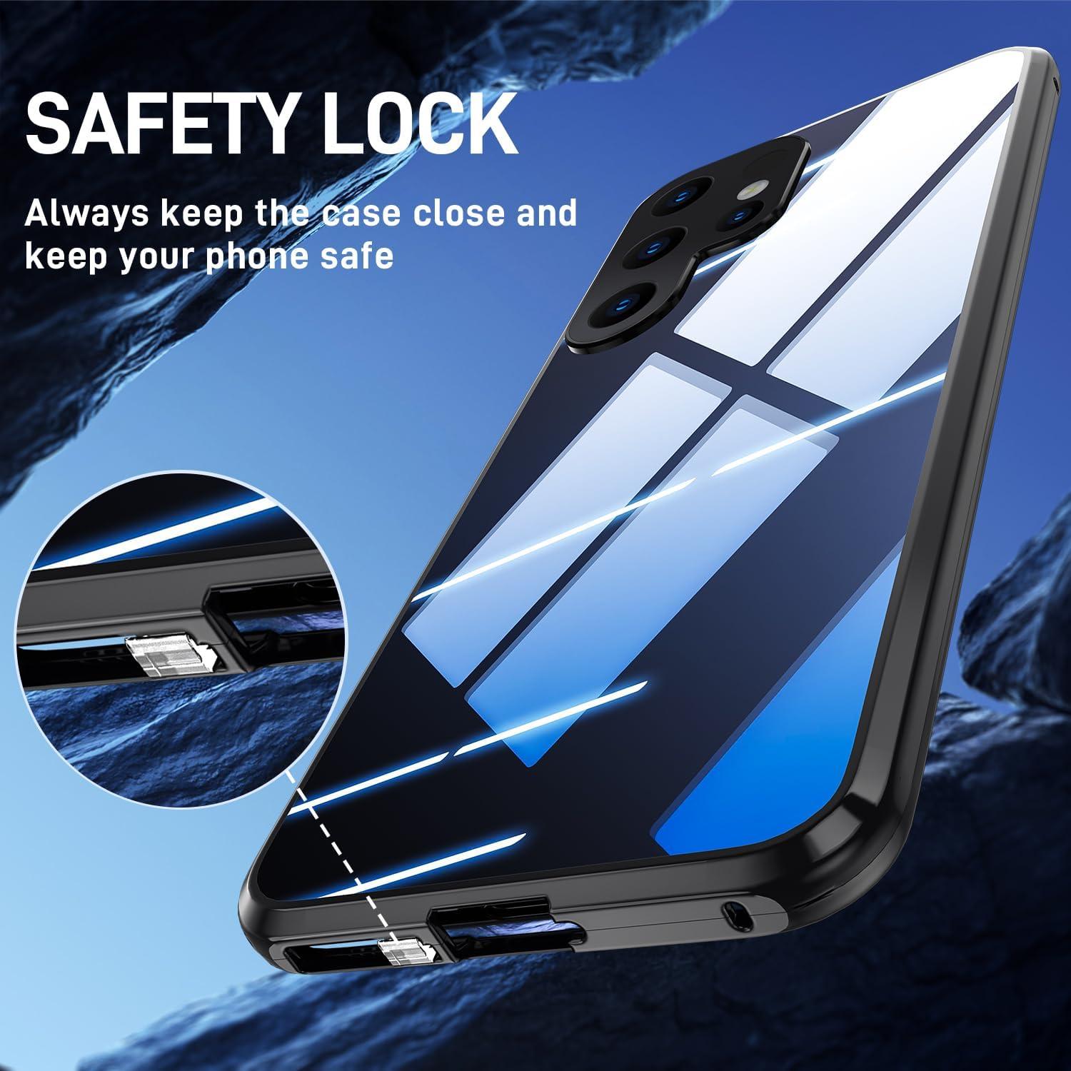 Samsung Galaxy S21 Ultra 5G Hülle Magnetische Adsorption 360 Grad Schutz Aluminiumrahmen Glas Schwarz