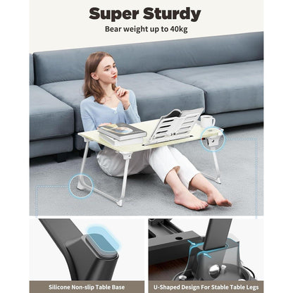 XXL Laptop Tisch für Bett mit Schublade & Ständer (Schwarz Kirsche)