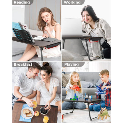 XXL Laptop Tisch für Bett mit Schublade & Ständer (Schwarz Kirsche)