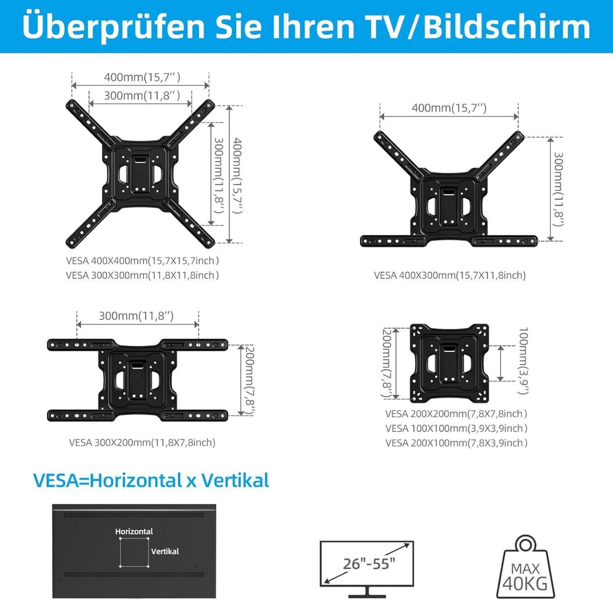TV Wandhalterung Schwenkbare Neigbare Halterung für 26-55 Zoll