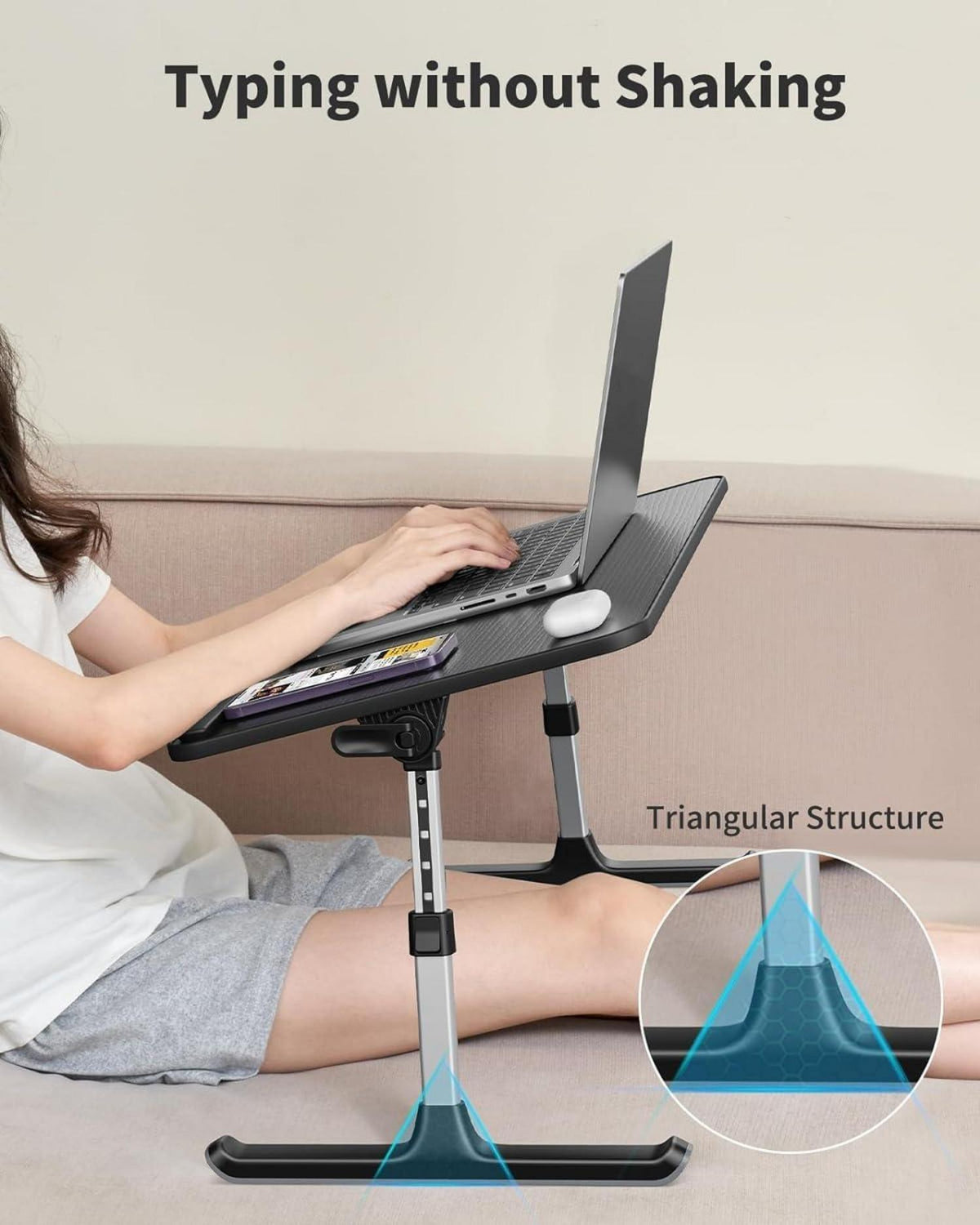 Höhenverstellbarer Laptoptisch für Sofa Couch Boden - Schwarz