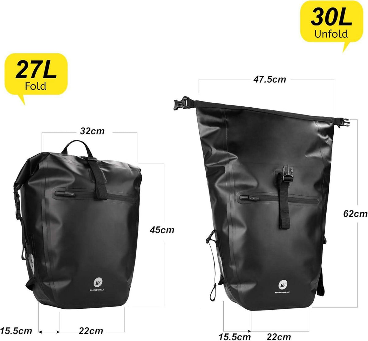 Fahrradtasche 3-in-1 Gepäckträger 27-30L Wasserdicht Schwarz