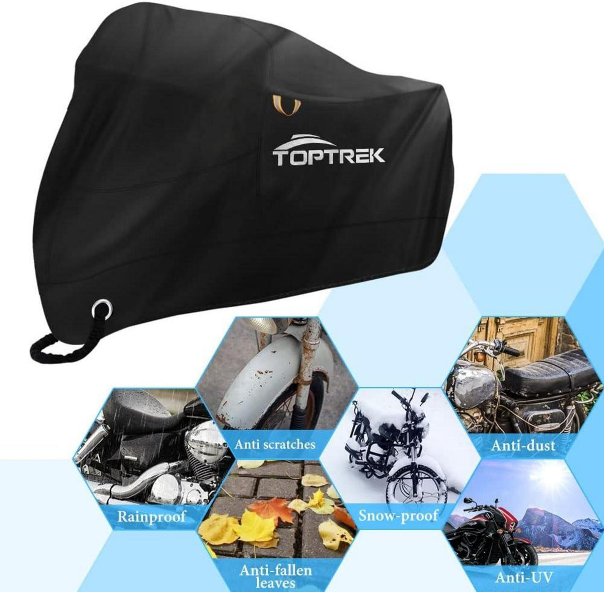Toptrek Motorradabdeckung XXXL 210D Oxford Stoff Wasserdicht Atmungsaktiv Schwarz