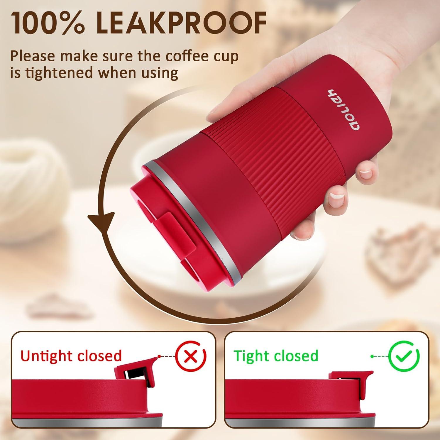 Aolieh Thermobecher 380ml Rot Edelstahl Isolierbecher Travel Mug Kaffee Tee