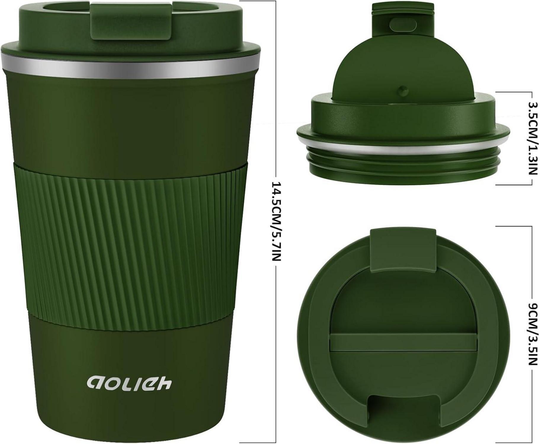 Aolieh Thermobecher Auslaufsicherer Deckel Isolierbecher Edelstahl 380ml Grün