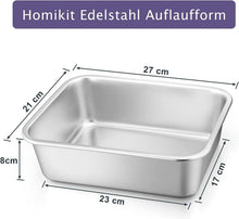 Edelstahl Auflaufform Set 27x21x8cm 2 Stück - Rechteckige
