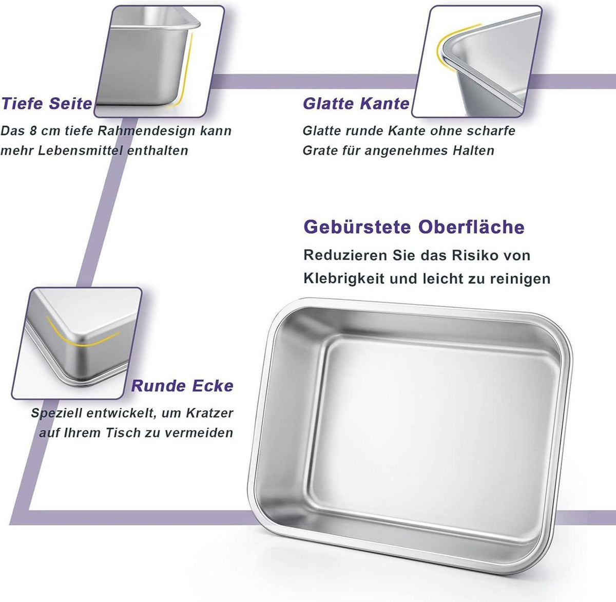 Edelstahl Auflaufform Set für Lasagne Brownie Kuchen 27x21x8 cm