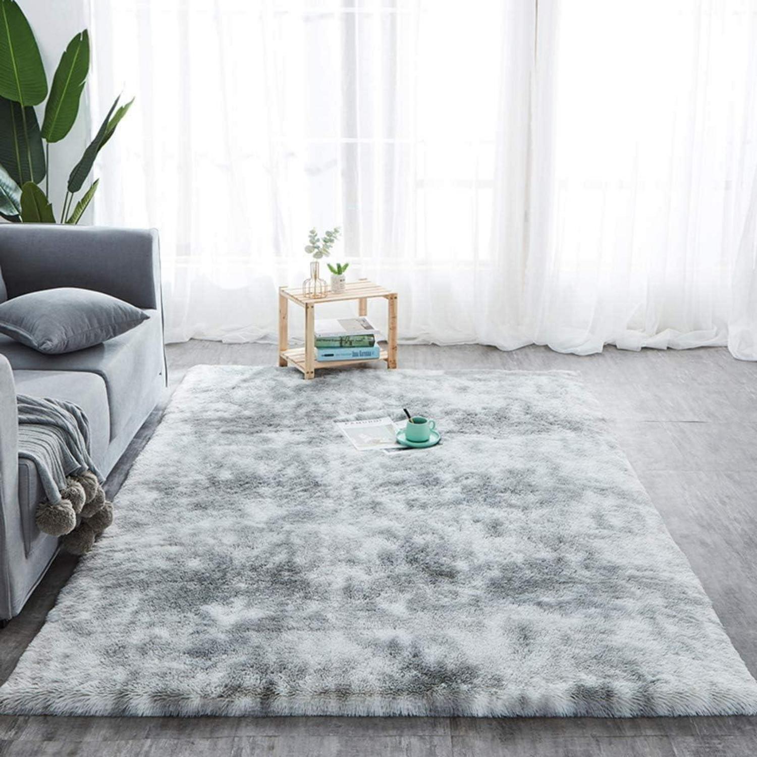 Hochflor Teppich Grau-Weiß 160x230cm Schlafzimmer Wohnzimmer