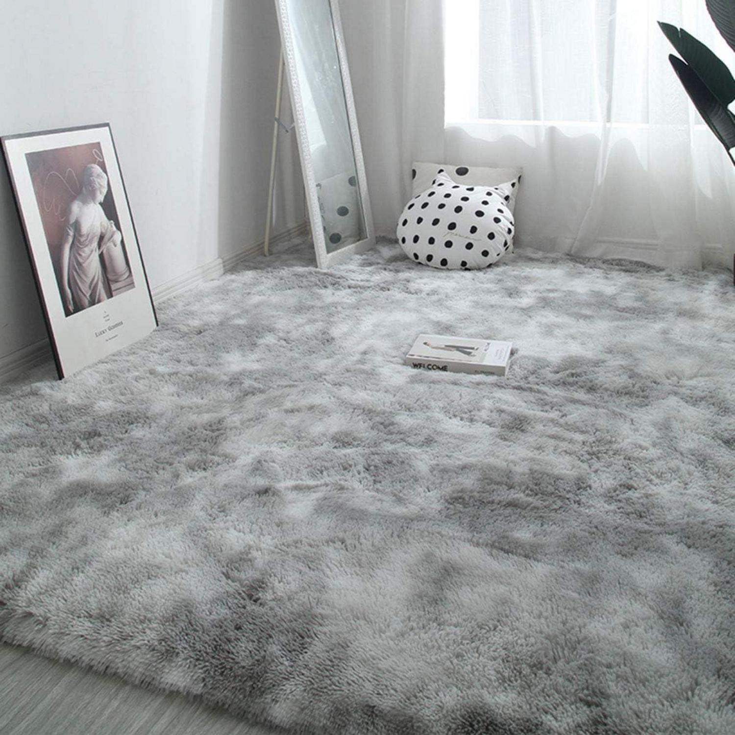 Hochflor Teppich Langflor Grau-Weiß 160x230cm Flauschiger Shaggy Wohnzimmerteppich
