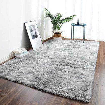 Hochflor Teppich Langflor Grau-Weiß 160x230cm Flauschiger Shaggy Wohnzimmerteppich