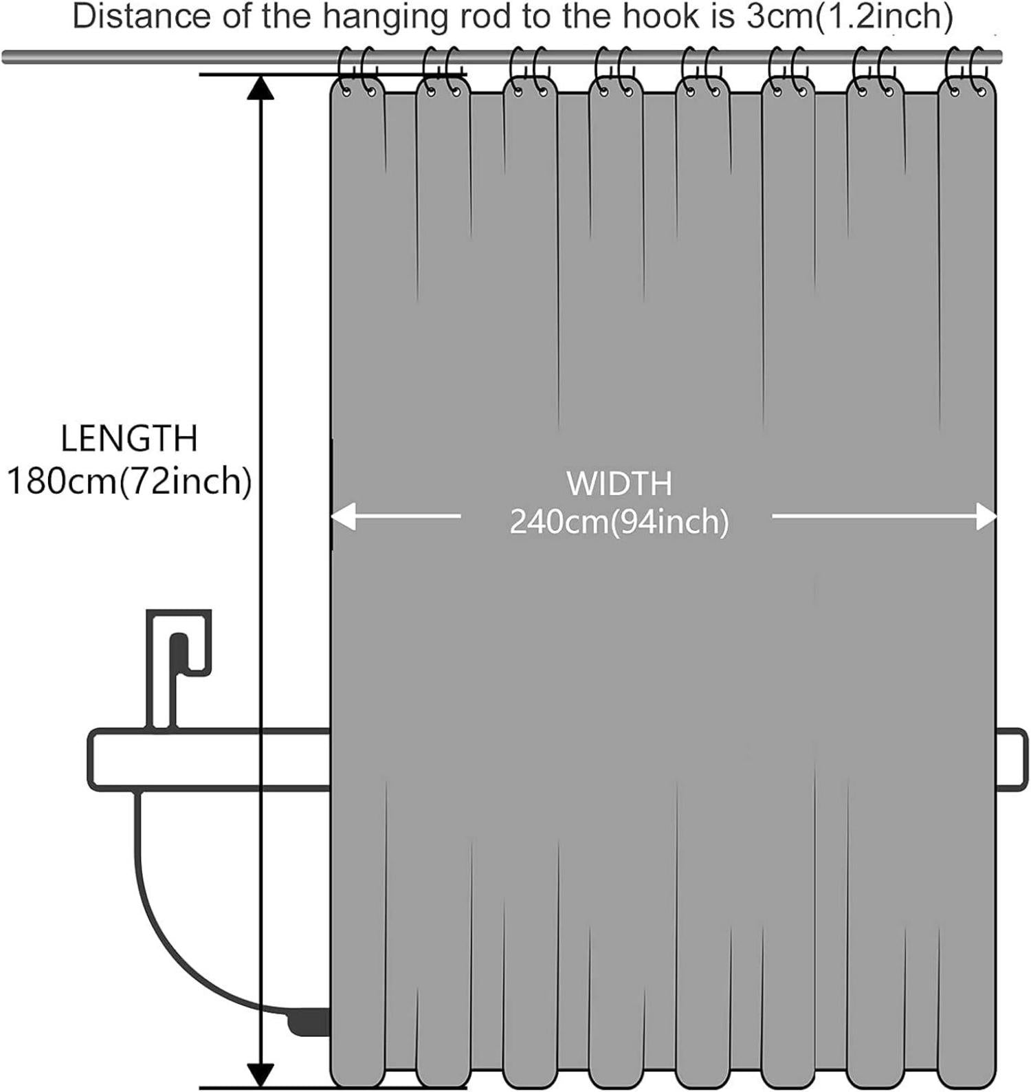 Duschvorhang Überlänge wasserdicht antibakteriell 244x180cm Lila