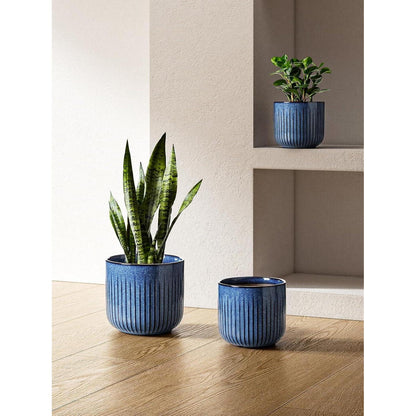 Keramik Übertöpfe 3er Set Ozeanblau, 21+17+14 cm