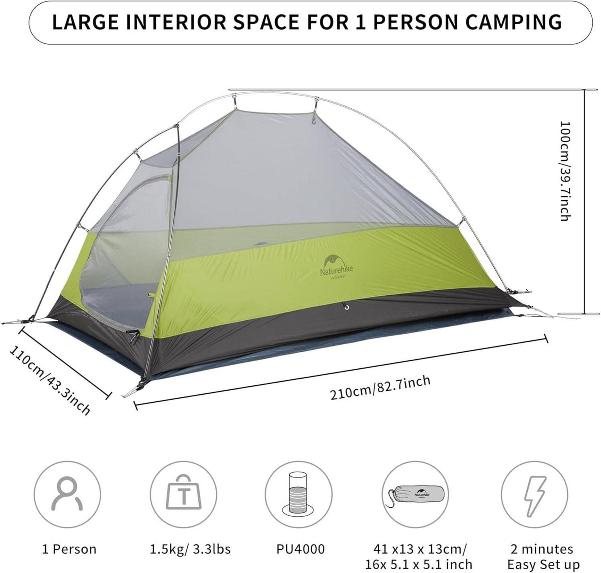 Leichtes 1-Personen Rucksack Zelt für Camping und Wandern