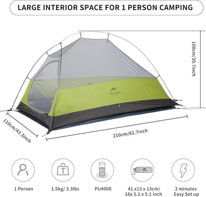 Leichtes 1-Personen Rucksack Zelt für Camping und Wandern