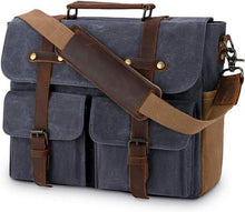 Herren Aktentasche Umhängetasche Leder Canvas Laptoptasche 15,6 Zoll