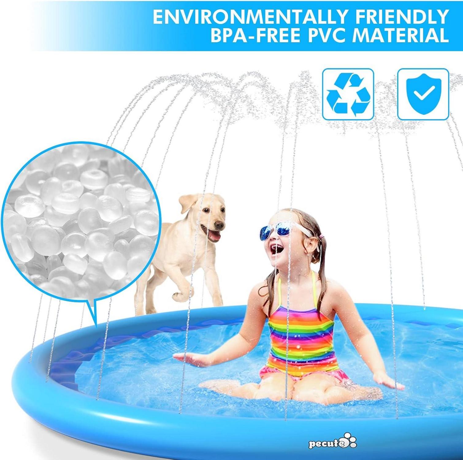 Sprinkler Wasser-Spielmatte für Hunde, rutschfeste Splash Pad Blau