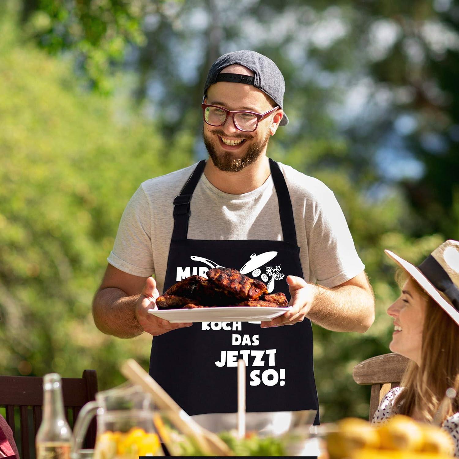 Grillschürze für Männer Schwarz Lustig Baumwoll Küchenschürze BBQ Schürze