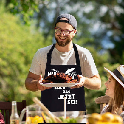 Grillschürze für Männer Schwarz Lustig Baumwoll Küchenschürze BBQ Schürze