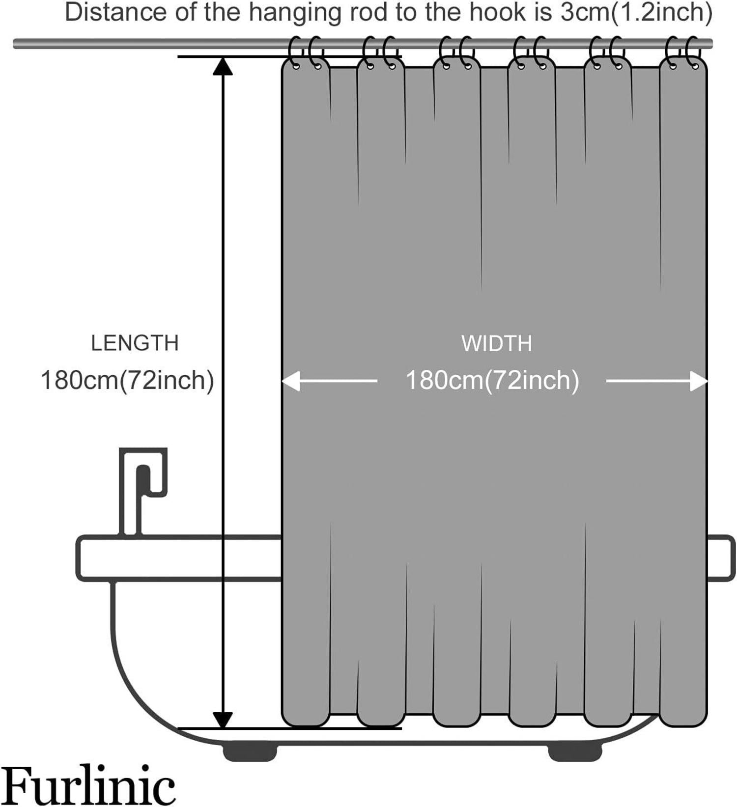 Duschvorhang 180x180 Anti-schimmel Stoff Weiß Wasserdicht mit 12 Haken