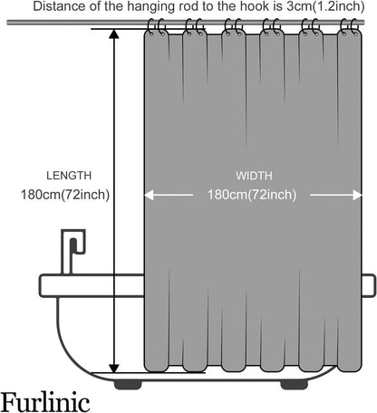 Duschvorhang 180x180 Anti-schimmel Stoff Weiß Wasserdicht mit 12 Haken