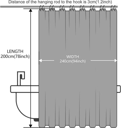 Duschvorhang Überlänge Antibakteriell Wasserdicht Weiß/Grün 240x200cm
