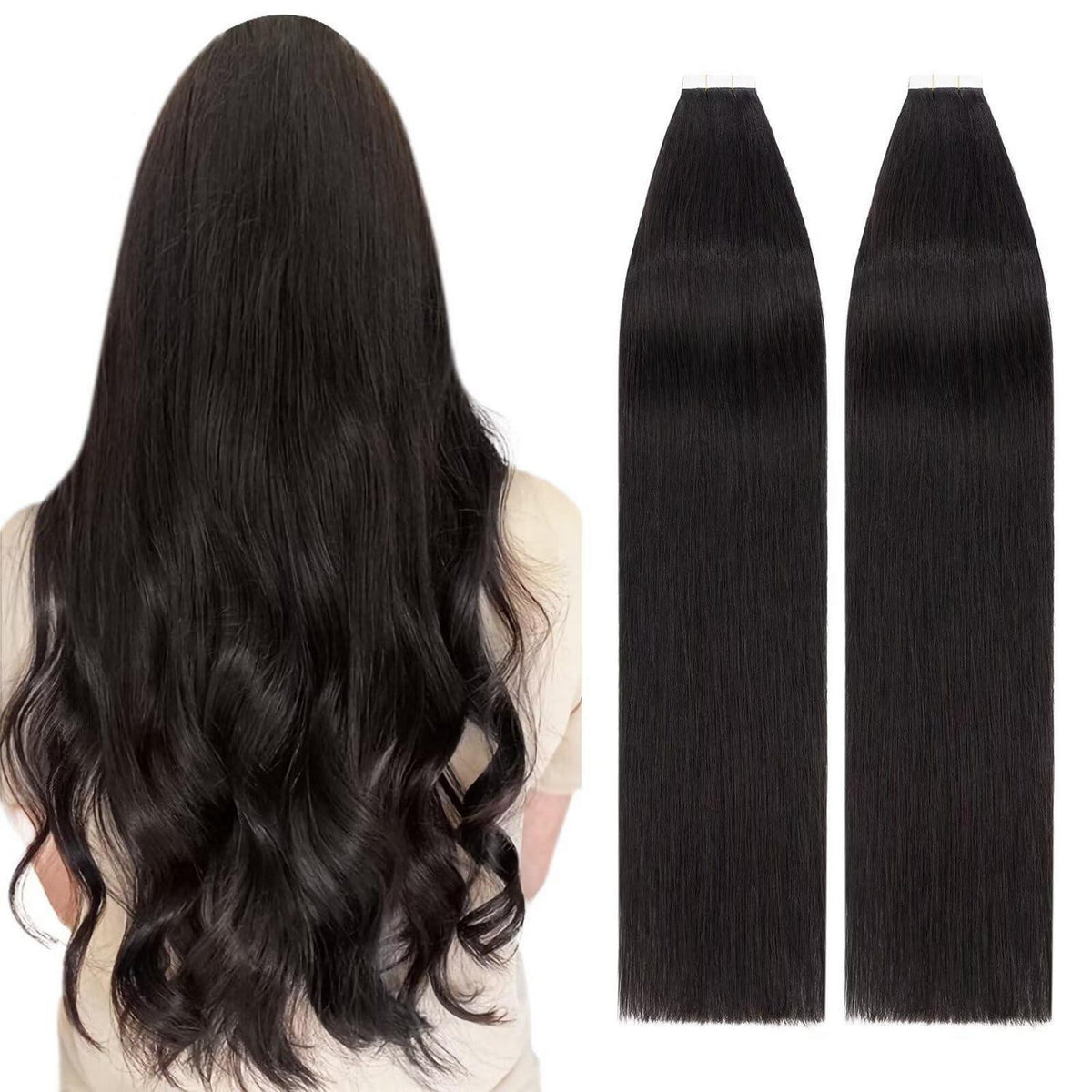 Echthaar Tape Extensions Schwarz 55 cm - 40 Stück Remy