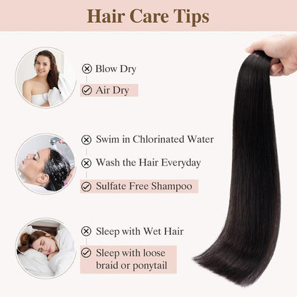 Echthaar Tape Extensions Schwarz 55 cm - 40 Stück Remy