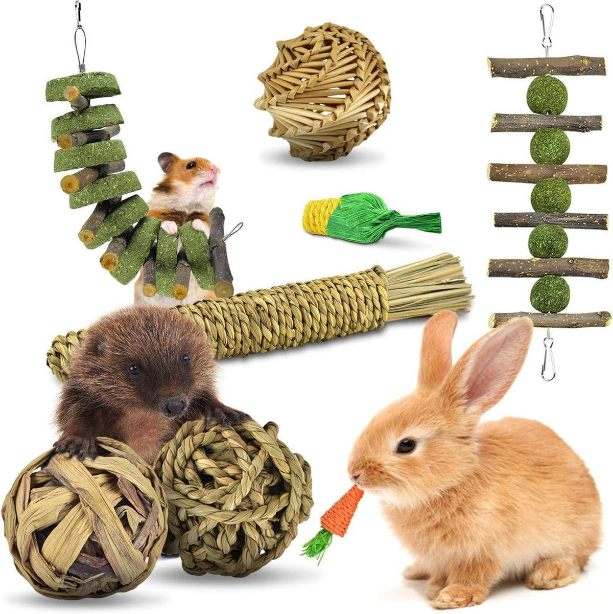 ERKOON Kaninchen Spielzeug Set Naturmaterialien Spielspaß Nagetiere