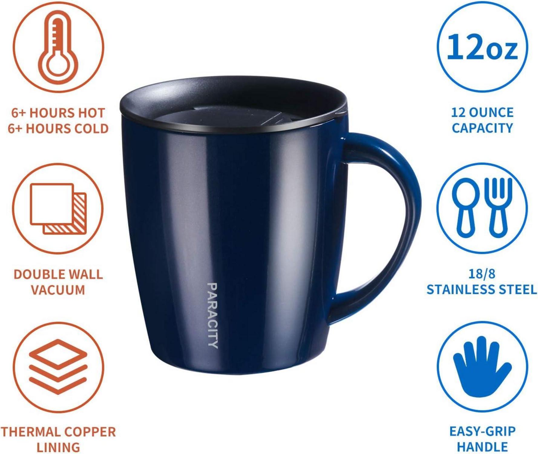 Thermobecher 350ml Edelstahl doppelwandig mit Deckel und Henkel Blau