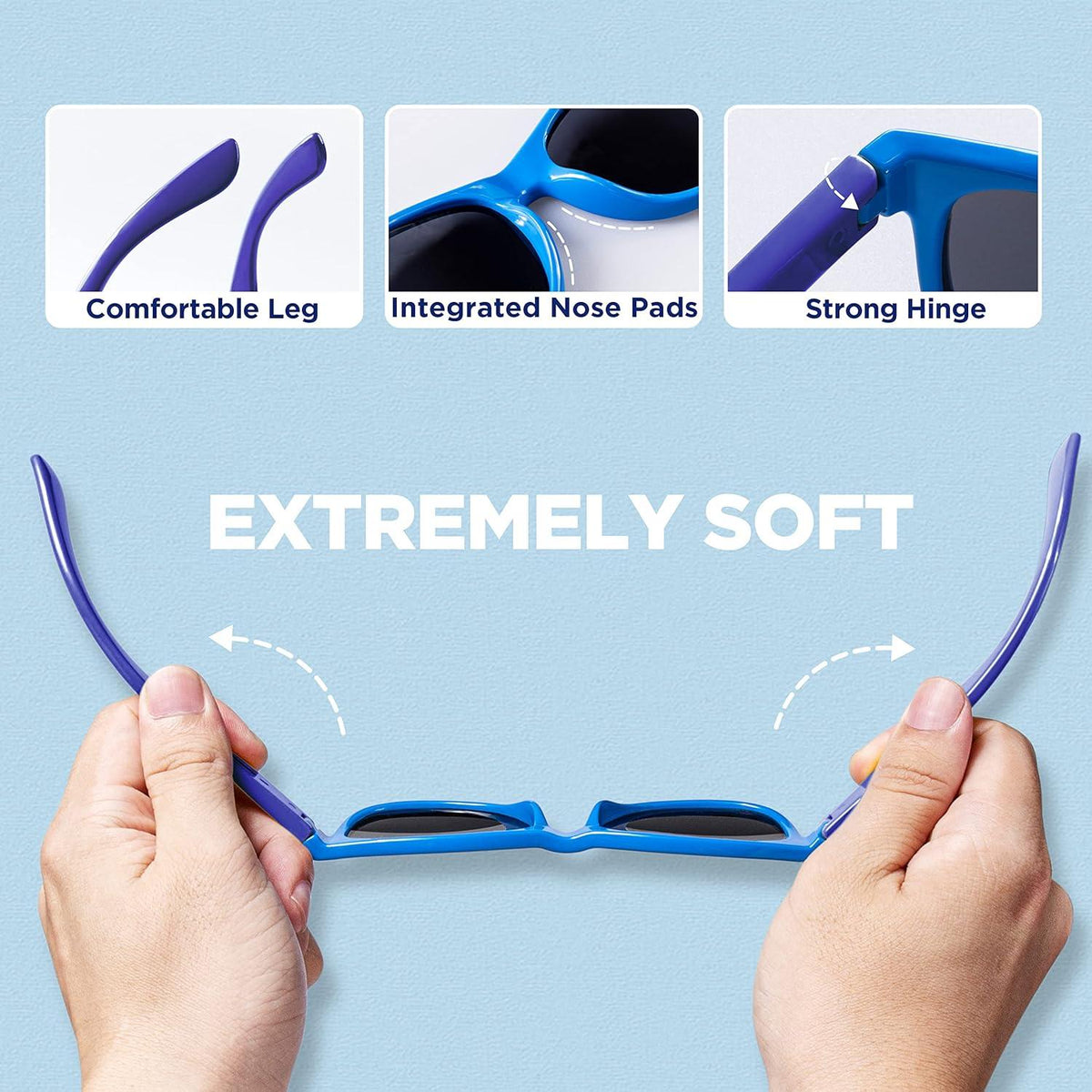 RIVBOS Kinder polarisierte Sonnenbrille mit Riemen und Schattierungen - Blau