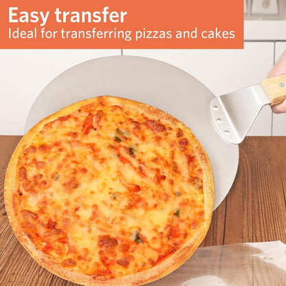 Pizzaschieber 10 Zoll, Metall Schaufel mit Holzgriff und